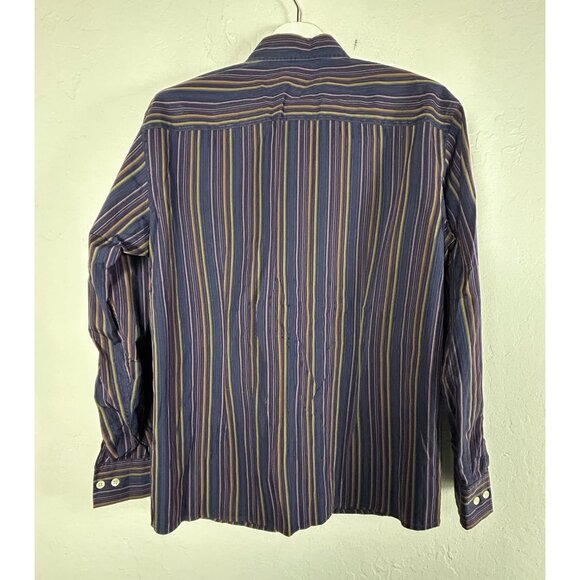 Faconnable Jeans Mens Striped Long-Sleeve Button-Up Shirt Medium Blue Cotton - Picture 2 of 7